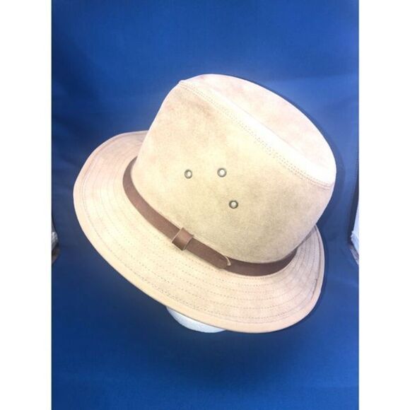 Vintage  Genuine Suede Leather Fedora Hat Medium Almanac Textile Workers Union. - Picture 1 of 9